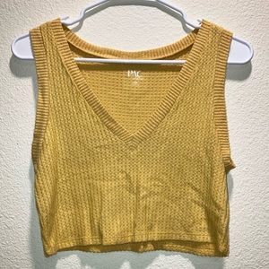 PACSUN Yellow Waffle Crop Top XS
